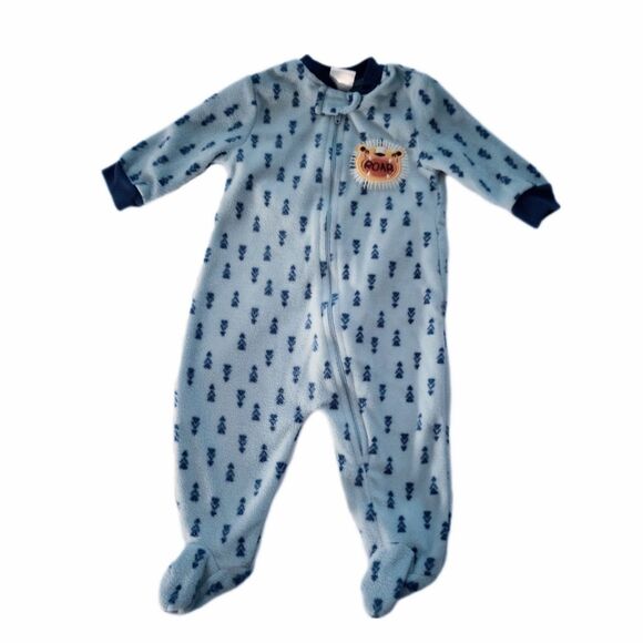 Bon Bebe 2pc Fleece Infant Footed Sleepers sz 0-3M Jungle Lion Gray Blue - Picture 2 of 7